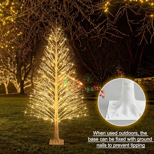 Rossesay 4ft 600LED Christmas Birch Tree Lights Outdoor Indoor Twinkle Tree with 8 Modes