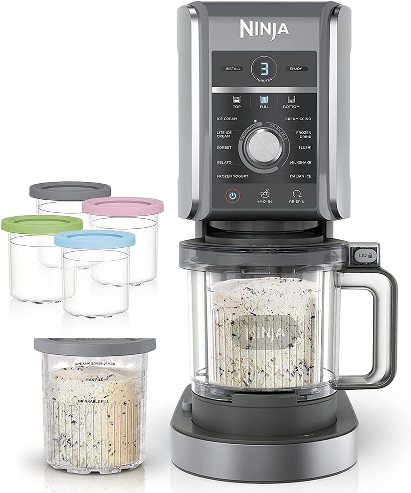 Ninja NC501 CREAMi Deluxe 11-in-1 XL Ice Cream Maker - Silver Bundle with 6 Pints & Lids