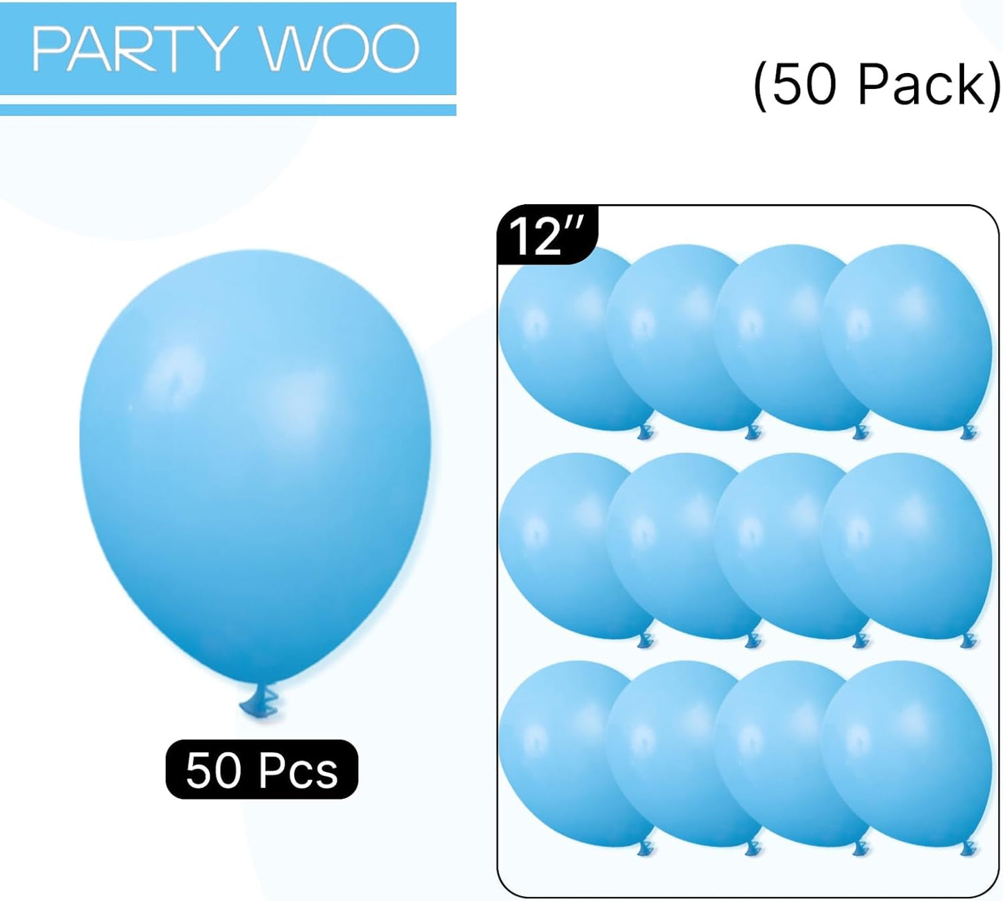 PartyWoo Light Blue Balloons - 50pcs 12 Inch Pastel Latex Helium Balloons for Baby Showers & Parties
