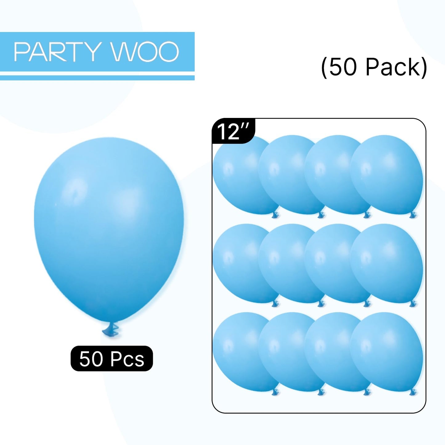 PartyWoo Light Blue Balloons 50pcs 12 Inch Baby Pastel Blue Latex Helium Balloons for Baby Shower Wedding Gender Reveal Graduation Mermaid Birthday Pool Anniversary Beach Party Decorations Blue-Y20