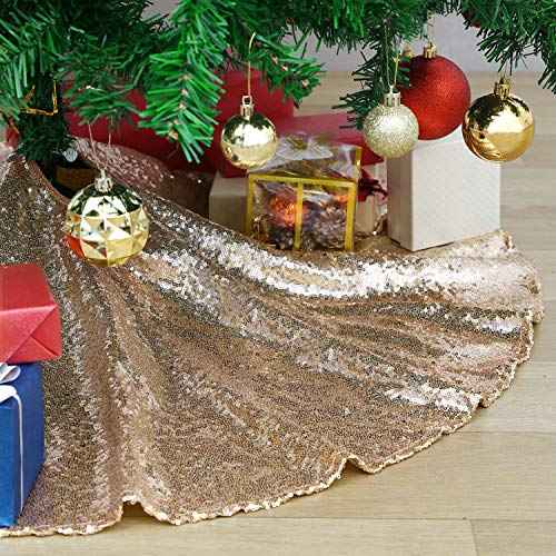36 Inches Christmas Tree Skirt Champagne Gold Tree Skirt Sequin Glitter Tree Skirt for 4ft Tree Christmas Decoration