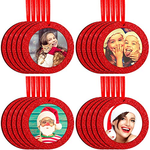 Christmas Photo Frame Ornaments - Set of 20 Glitter Felt Holiday Decorations