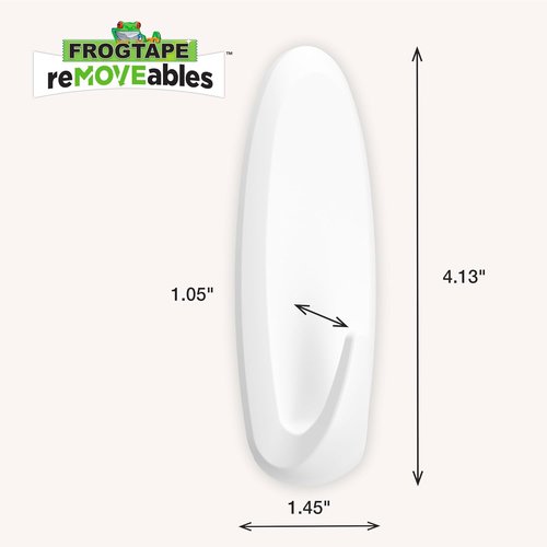 FrogTape ReMOVEables Heavy Duty Wall Hooks - No Damage & Easy to Remove - White - Holds Up to 5 lbs (Pack of 1)