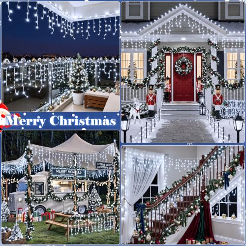 Guhope Outdoor 60FT Cool White Icicle Lights 720 LEDs for Christmas and Holiday Decor