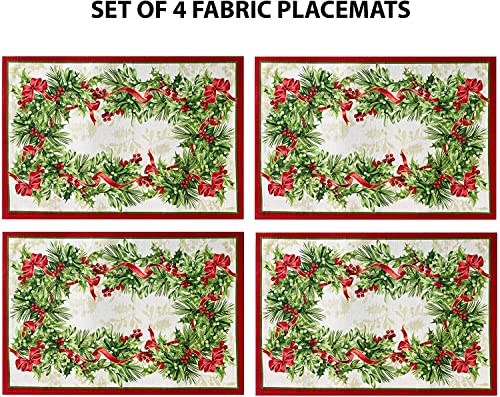 Newbridge 120x60 Inch Christmas Holly Ribbon Tablecloth - Holiday Festive Decor