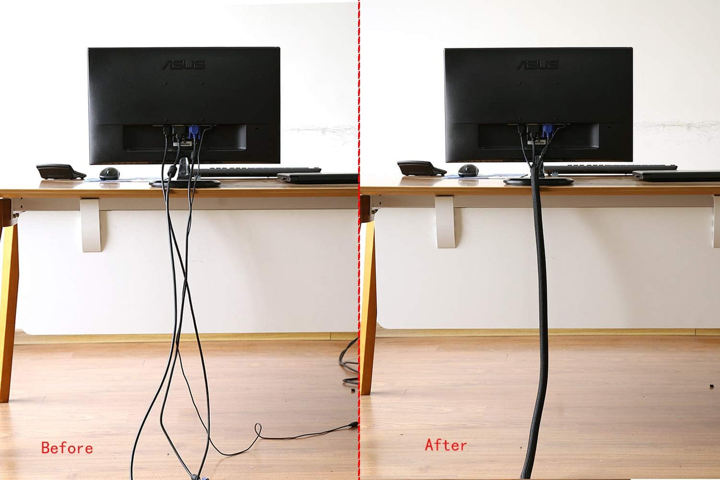 Alex Tech 10ft Cord Protector - 1/2 Inch Wire Loom Tubing Sleeve for USB & Power Cables - Black