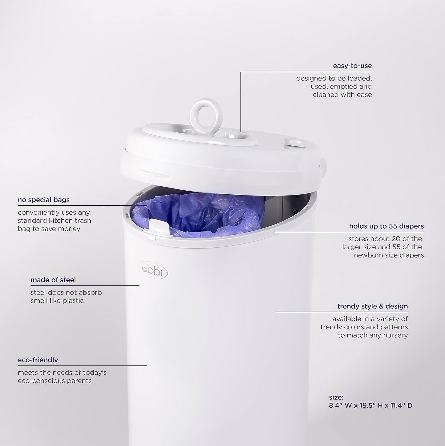 Ubbi Steel Diaper Pail - Odor Locking Design, No Special Bags Needed | Award-Winning Woodgrain Finish