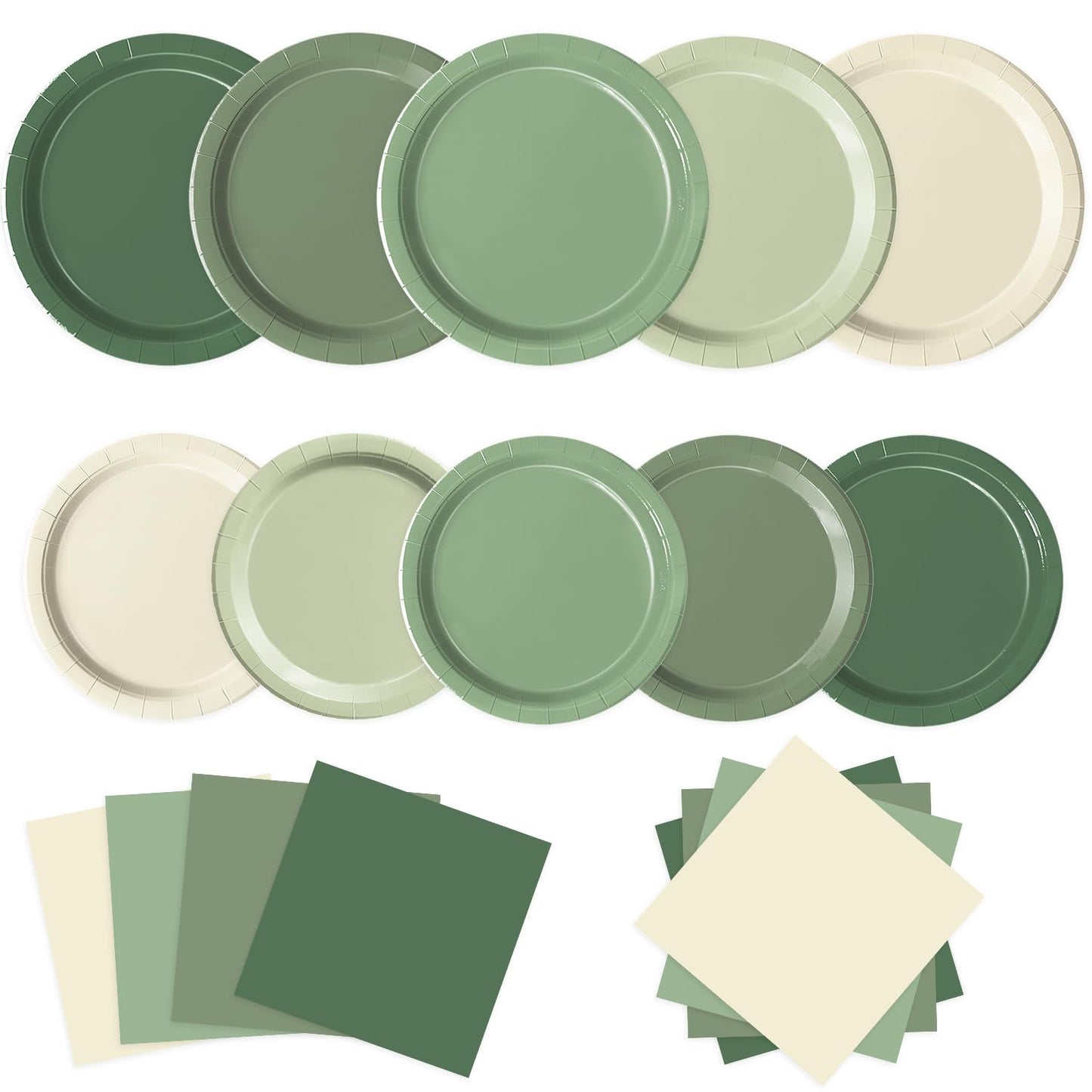 Oigco 60 PCS Sage Green Paper Plates, Sage Green Birthday Decorations, Gradient Plates and Napkins for Birthday Wedding Bridal Baby Shower Party Supplies