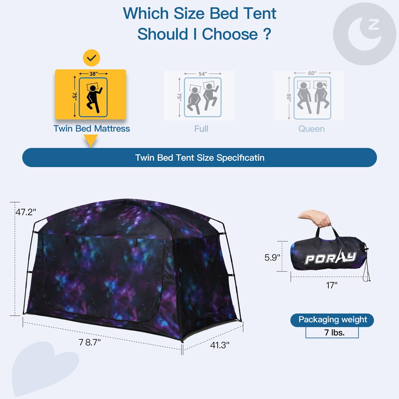 Bed Tent,Portable Privacy Sleeping Bed Canopy,Blackout 90% Drapes for Kids and Adult,Twin Size Indoor Space Tent with Breathable Large Mesh Windows