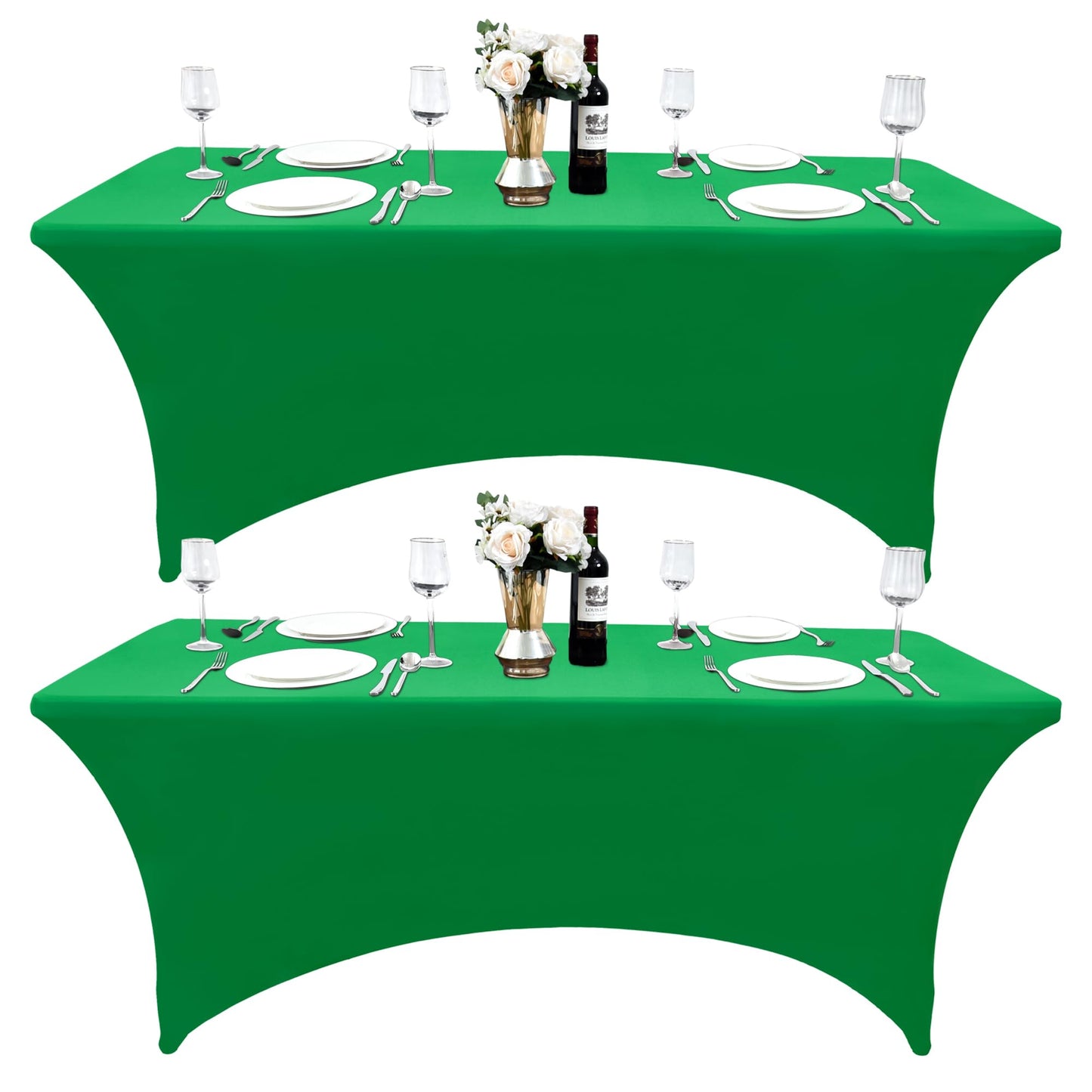 ZarzaaSik 2-Pack 8ft Spandex Table Covers for Rectangle Folding Tables - Washable Elastic Tablecloth - Ultimate Fitted Table Protector for Birthday Parties, Trade Shows, Banquet