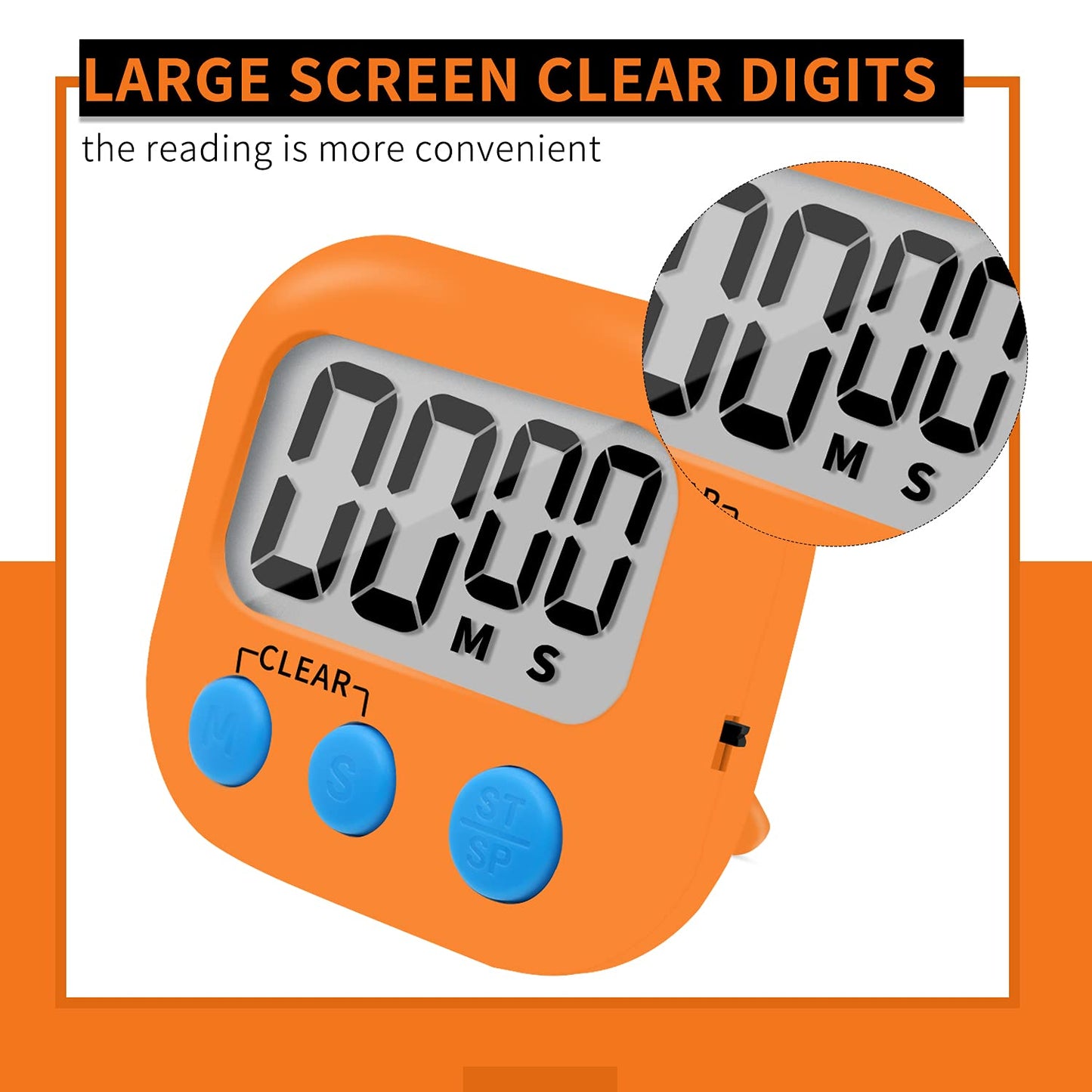 6 Pack Small Digital Kitchen Timer Magnetic Back and ON/Off Switch,Minute Second Count Up Countdown (Multicolored)
