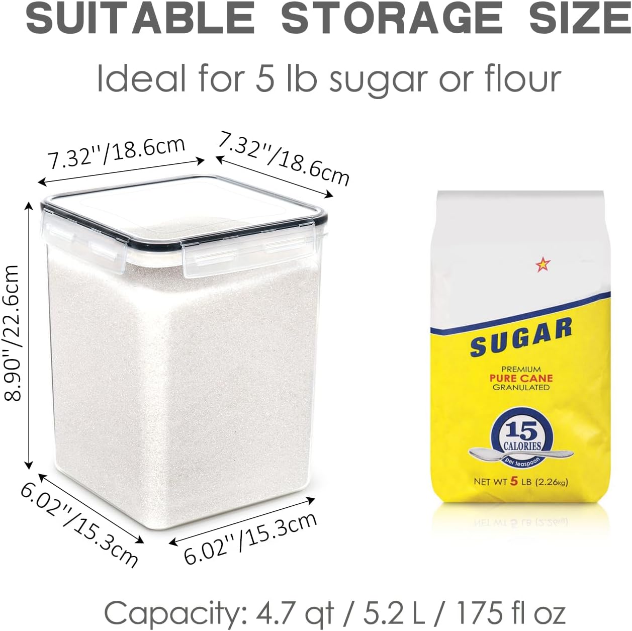 PantryStar Airtight Food Storage Containers - 5.2L (176Oz) BPA-Free Plastic Canisters | 3-Pack for Kitchen Organization
