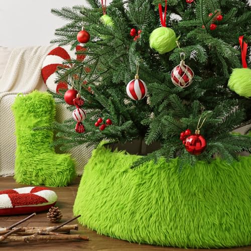 Lime Green Faux Fur Christmas Tree Collar | Adjustable Plush Tree Ring