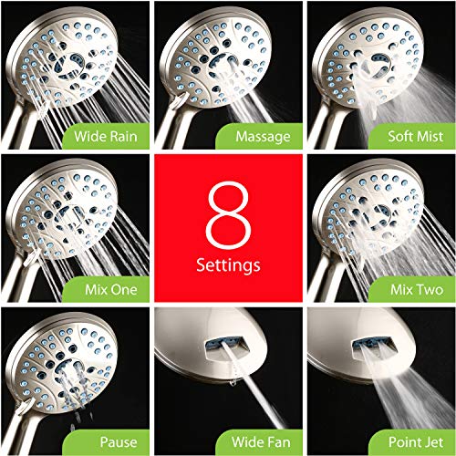 High Pressure Handheld Shower Head with 8 Modes & 2-Mode Power Wash – Satin Nickel, 2.5 GPM