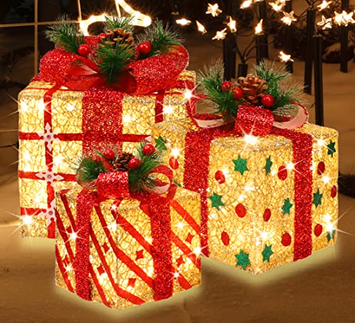 JustPRO Style 7 Ultra Large 15x13x10.5 Inches Lighted Gift Boxes Set of 3 91 LED Warm White