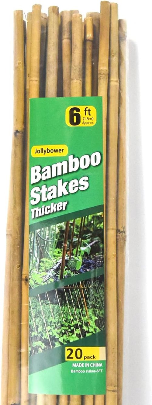 Jollybower 20 Pcs 6FT Heavy-Duty Bamboo Plant Stakes - Natural Support for Tomatoes, Beans & Flowers