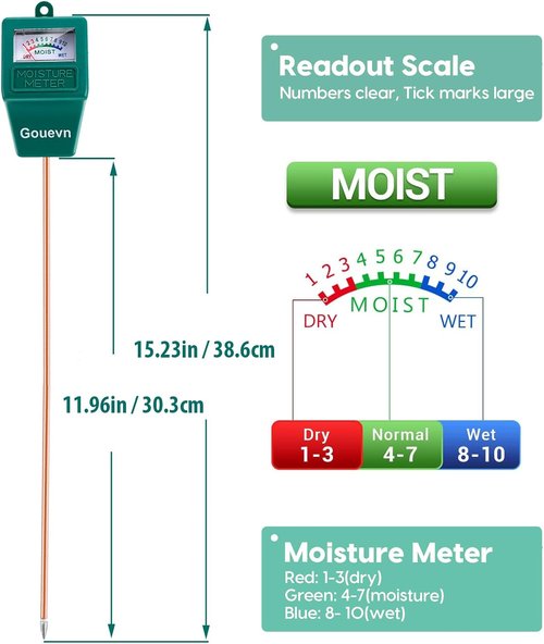 Gouevn Soil Moisture Meter - Long Probe Plant Water Meter for Indoor & Outdoor Use | No Battery Required