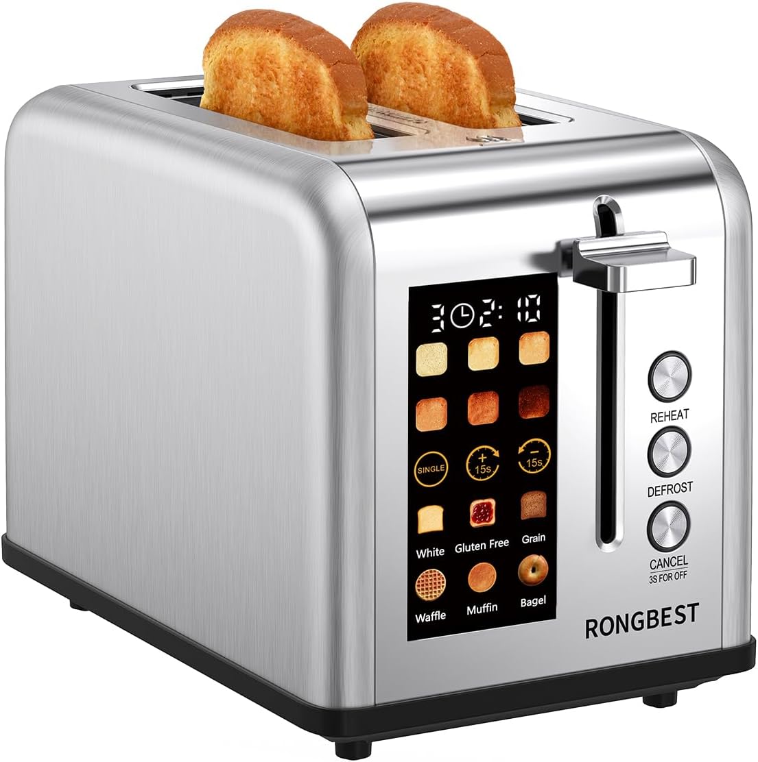 Skiennix 2-Slice Touch Screen Toaster - Wide Slots for Even Toasting, Reheat & Defrost, Silver