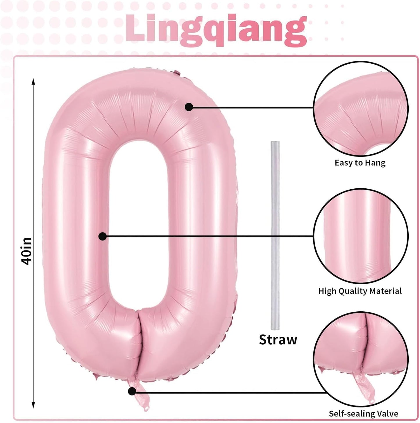 Pastel Pink 40" Foil Number Balloon 0 by [Brand Name] - Large Helium Balloon for Birthday & Graduation Celebrations