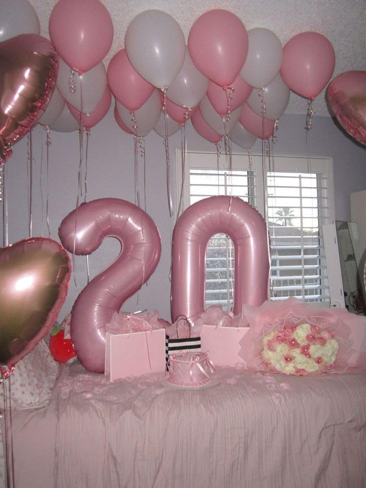 Number Pastel Pink Balloons - 40 Inch Large Foil Balloon for Happy 20th Birthday Celebrations