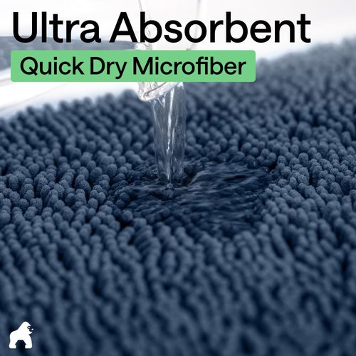 GORILLA GRIP Bath Rug Mat - Soft Absorbent Chenille | Quick Dry Microfiber, 48x17, Navy