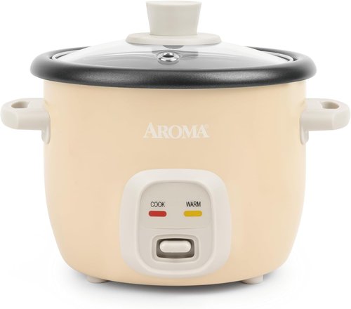 AROMA® Mini Rice Cooker - 2-Cup Uncooked | 4-Cup Cooked | Auto Keep Warm, Milk Tea Color