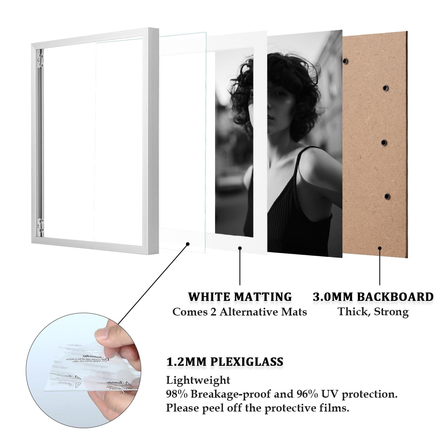 Egofine 18x24 Aluminum Picture Frame Display with Mat for 16x20 or 18x24 without Mat, Metal Poster Frame Covered by Plexiglass for Wall Mounting, 2 Pack, Silver