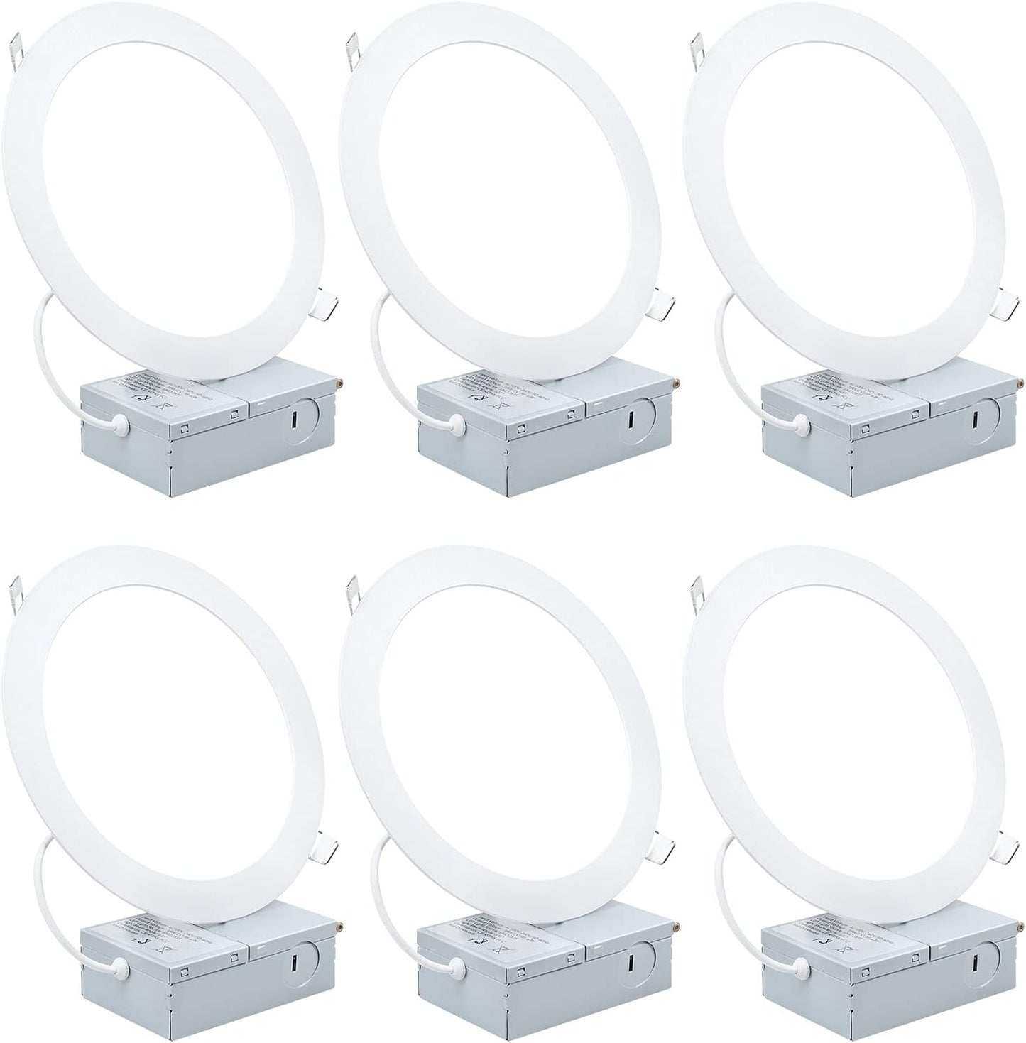 ESBAYBULBS 7" Ultra-Thin LED Recessed Ceiling Light with Junction Box, 6000K Cool White 18W LED Panel Can Light 1500LM High Brightness Easy Installation (6 Pack)
