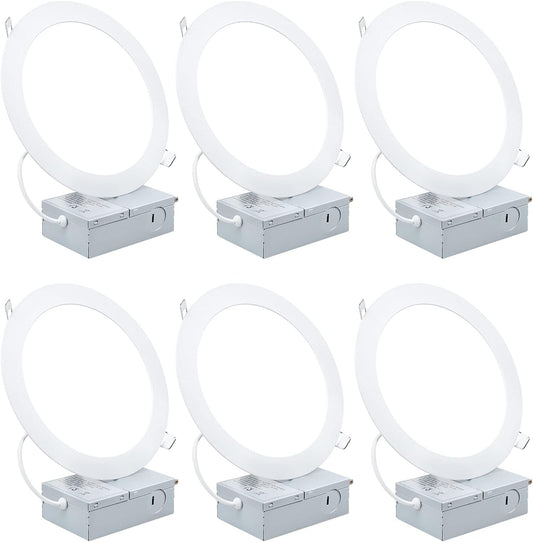 ESBAYBULBS 7" Ultra-Thin LED Recessed Ceiling Light with Junction Box, 6000K Cool White 18W LED Panel Can Light 1500LM High Brightness Easy Installation (6 Pack)