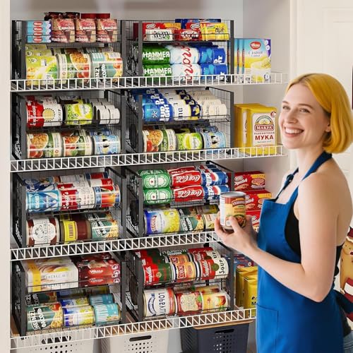 JKsmart 2-Tier Stackable Can Organizer Set - Adjustable Pantry Dispenser, Large Capacity, 4 Pack