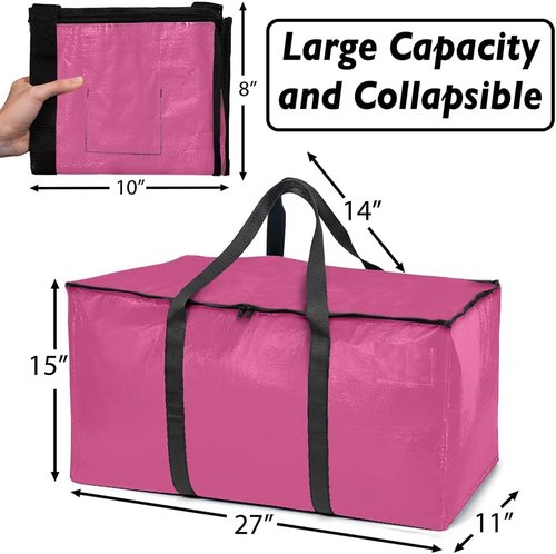ClearSpace Oversized Moving Bags - Heavy-Duty Storage Bags with Backpack Straps & Zippers | 8 Pack for Easy Moving & Organizing