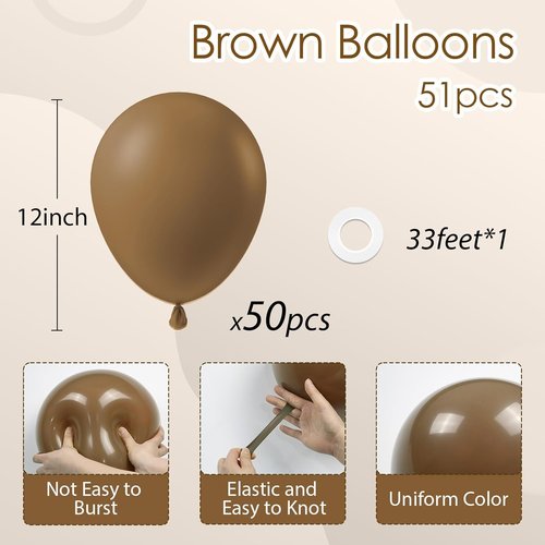 Brown Latex Balloons - 12 Inch | 50 Pack for Birthday, Baby Shower, Wedding & Party Decorations