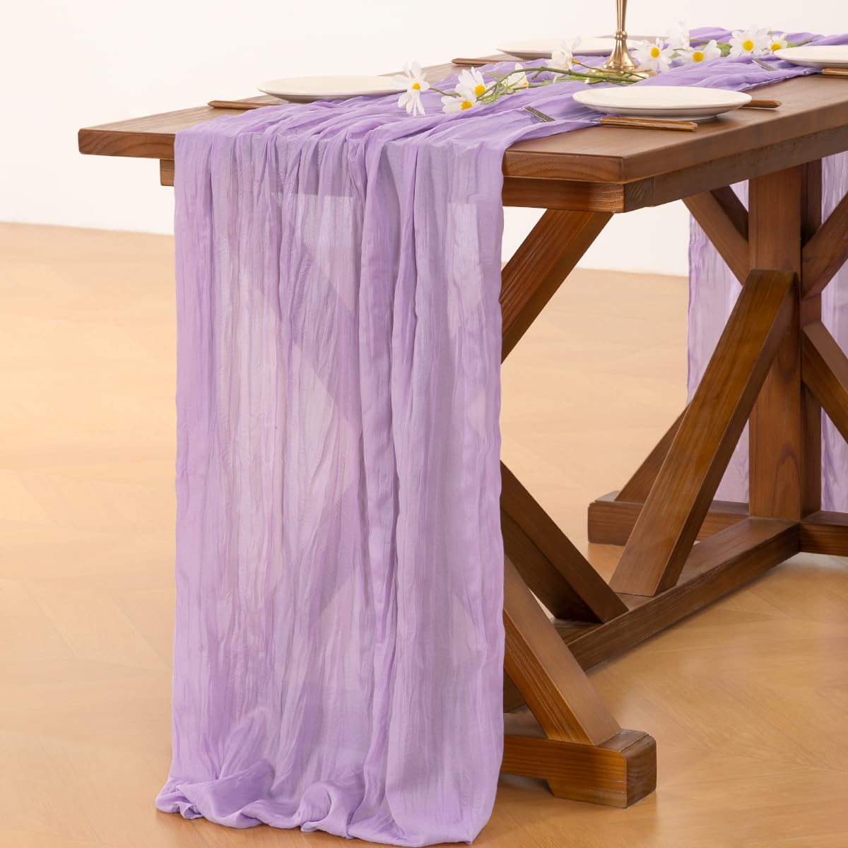 Socomi 10pcs Lilac Purple Lavender Cheesecloth Table Runner Boho Rustic Gauze 120 inch 10FT Cheese Cloth Runner for Wedding Party Baby Shower Birthday Home Decor Holiday Decorations