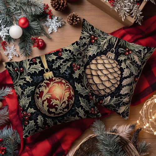 Vintage Christmas Reindeer Squirrel Ball Pillow Covers 18x18 Set of 4