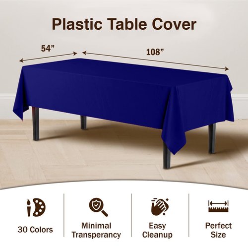 Exquisite Party Solids 6-Pack Premium Plastic Tablecloth 54in. x 108in. Rectangle Plastic Table Cover - Navy