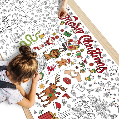 Christmas Giant Coloring Poster/Tablecloth - Christmas Crafts for Kids - 30 x 72 Inches Jumbo Coloring Banner Kids Games Gifts Activities Decor Party Favors | Merch for Girls