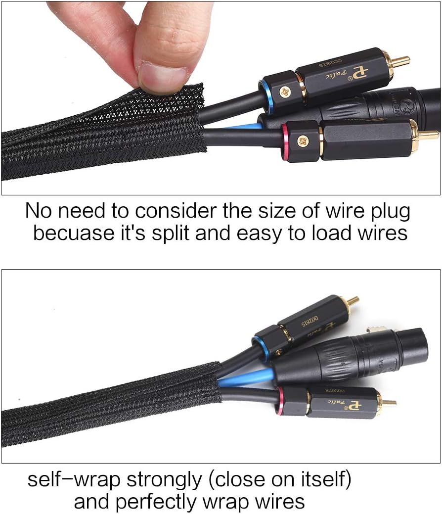Alex Tech 10ft Cord Protector - 1/2 Inch Wire Loom Tubing Sleeve for USB & Power Cables - Black