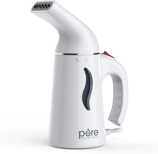 Pure Enrichment Portable Fabric Steamer - Fast-Heating Handheld Travel Garment Steamer | Safe on All Fabrics, Lightweight, Auto Shut-Off (White)