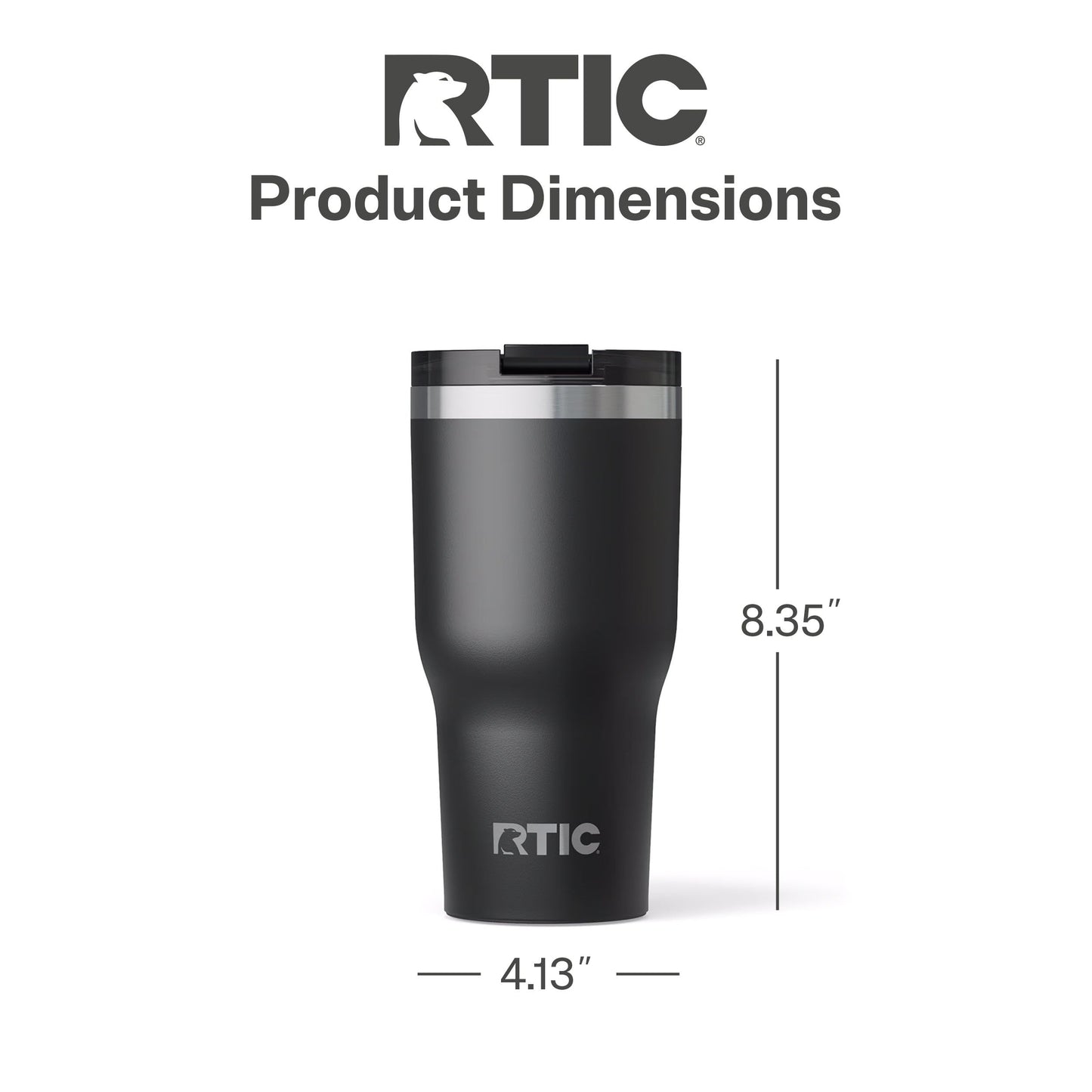 RTIC 30oz Essential Tumbler with Lid, Ceramic Lined, Insulated, Stainless Steel, Metal, Double Wall Vacuum-Insulation, Travel Cup for Iced Coffee, Tea, Hot and Cold Drink, Black