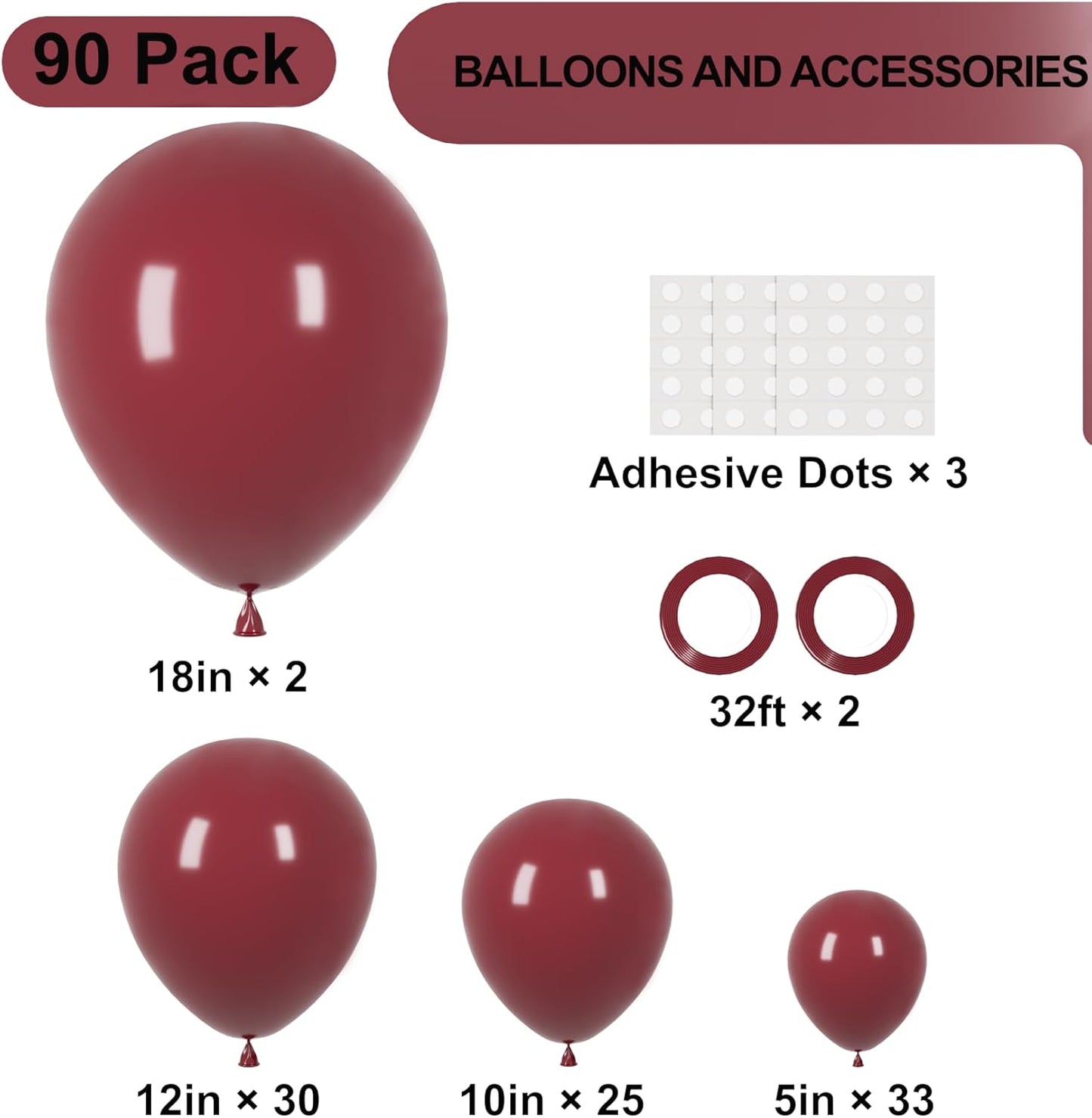 Voircoloria Burgundy Balloon Garland Kit - 90 Pack of Maroon Balloons in 5/10/12/18 Inch Sizes | Perfect for Graduation, Weddings, and Autumn Celebrations