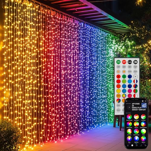 Dazzle Bright RGB LED Curtain String Lights with Remote & App Control Waterproof Christmas Fairy Lights for Bedroom & Holiday Decor