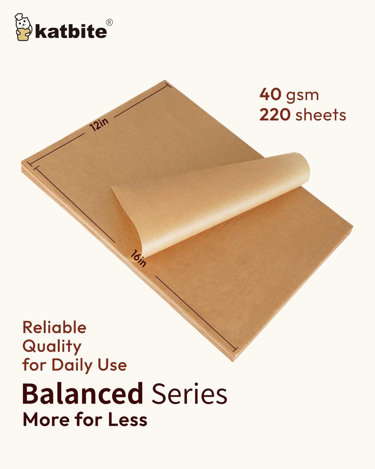 Katbite Parchment Paper Sheets - 220 Pcs Non-Stick Unbleached Baking Paper, 12x16 Inches for Air Fryer & Cooking
