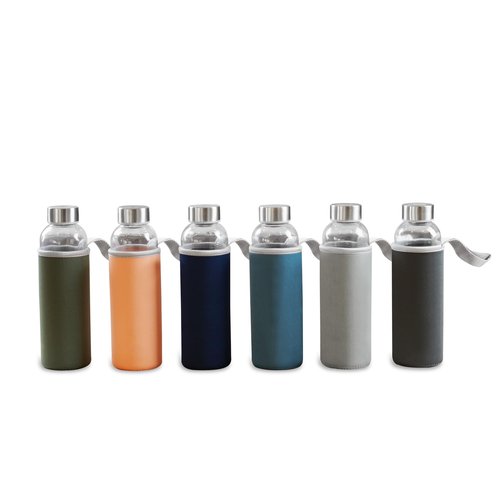 Epica glass bottles with lids – 18oz glass water bottles, reusable juice bottle with lids for storing juices, reusable water bottle durable & ecofriendly set of 6 with Sleeves