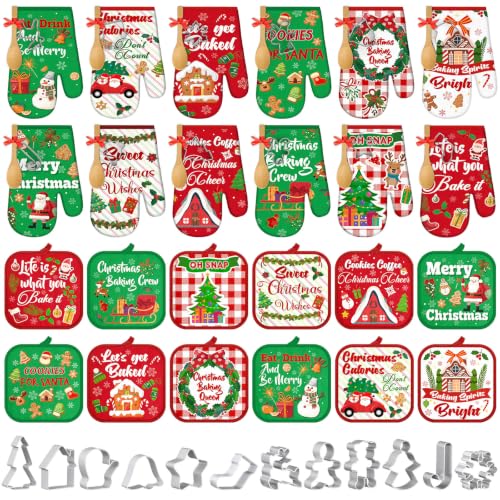 Qinyoung 48-Piece Christmas Oven Mitts & Pot Holders Set - Cartoon Christmas Theme