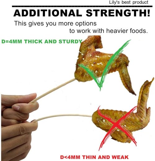 HOPELF 6" Natural Bamboo Skewers - Perfect for BBQ, Appetizers, and Cocktails | Available in Multiple Sizes (100 PCS)