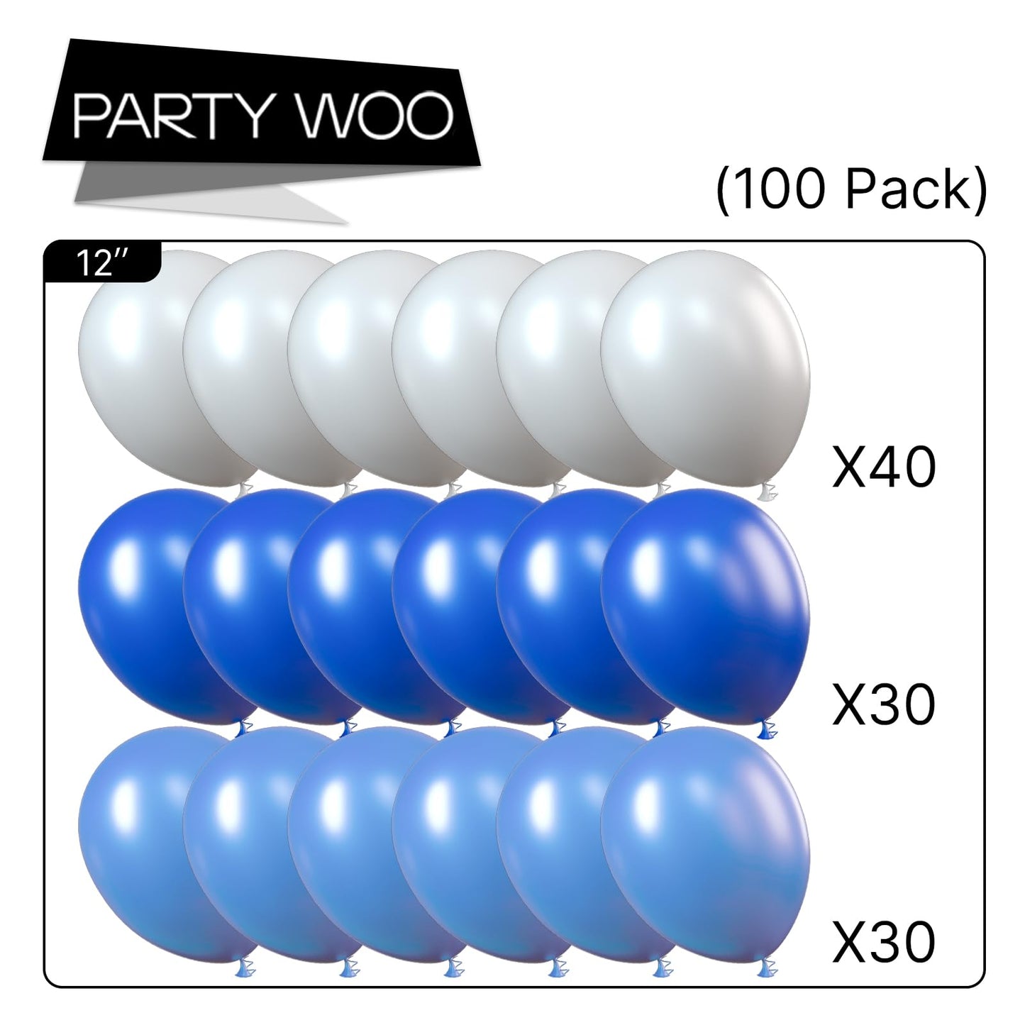 PartyWoo Blue and White Balloons 100pcs 12 Inch Pearl Light Baby Pastel Sky Blue Matte White Balloons for Graduation Baby Shower Birthday Gender Reveal Anniversary Under the Sea Party Decorations