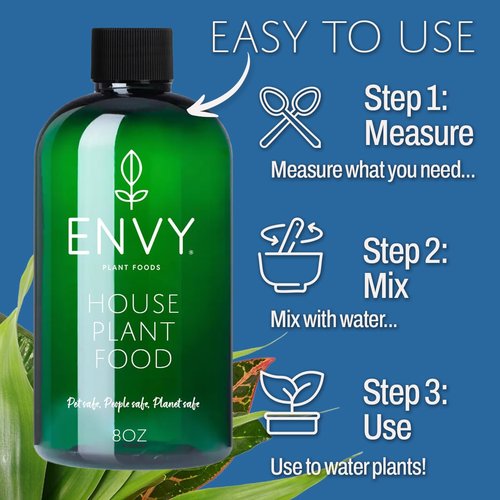 Envy House Plant Food - Advanced Liquid Fertilizer for Indoor Plants - All-Purpose Formula for Stronger Roots & Greener Leaves (8oz)