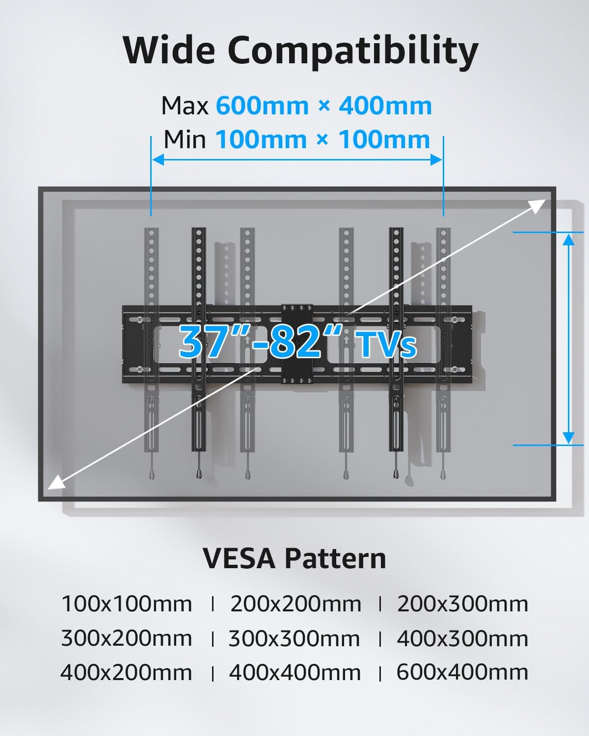 MOUNTUP Tilting TV Wall Mount Bracket - Fits 37-82 Inch Flat Screen & Curved TVs | Max VESA 600x400mm, Holds 132 lbs