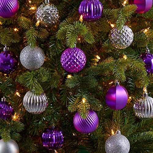 Nearly Natural Silver Holiday Shatterproof Christmas Ornaments Set, 101 Count, 60mm with Reusable Tube