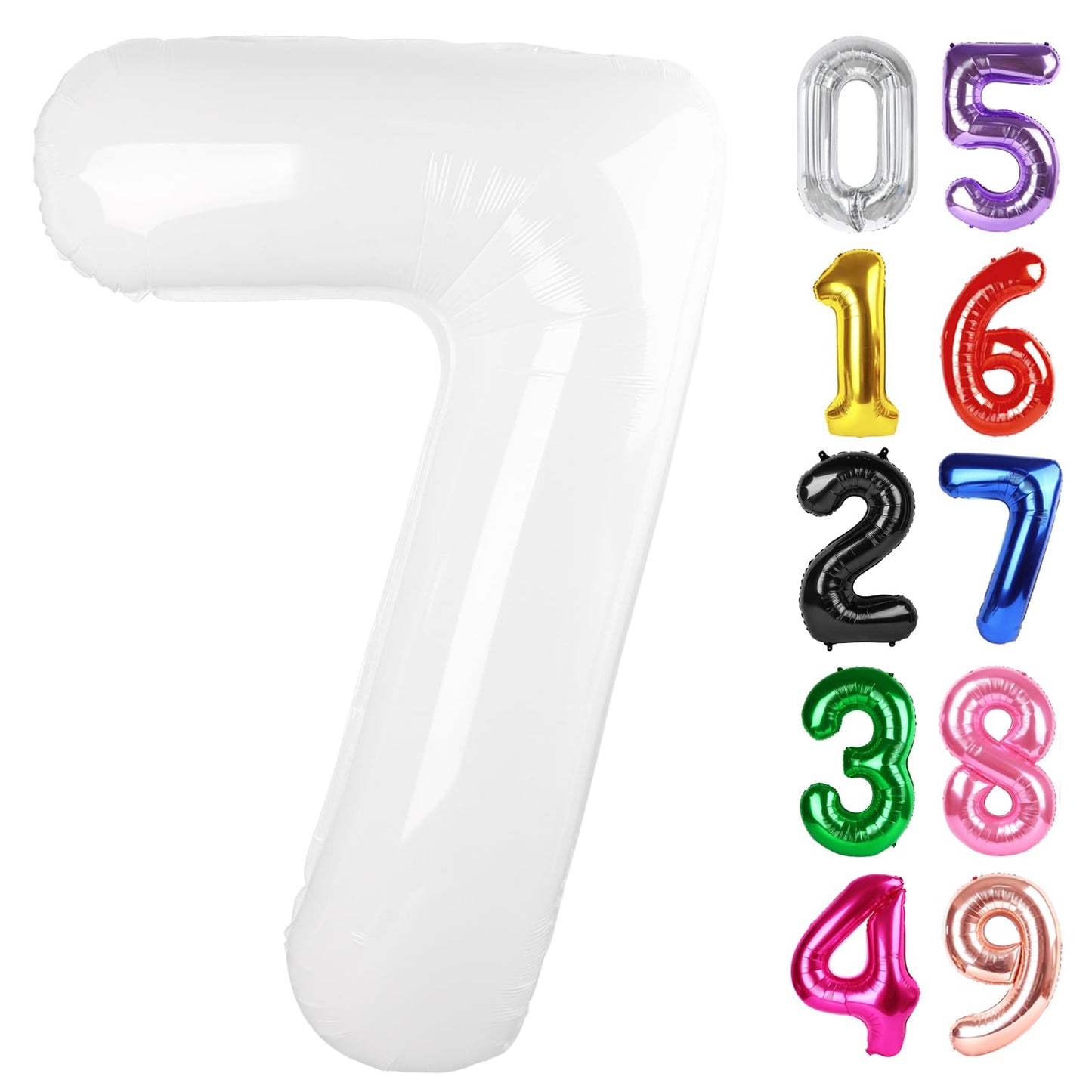 White Number 7 Balloon 40 Inch, 7th Birthday Party Decorations for Children, Giant 7 Foil Balloon for Party Supplies